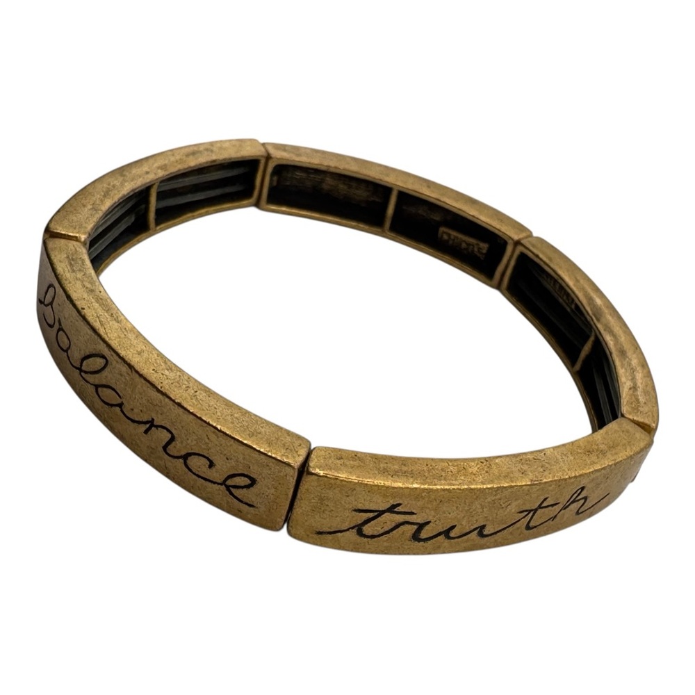 Chico’s Gold Tone Inspirational Stretch‎ Bracelet – Balance Truth Grace Wisdom